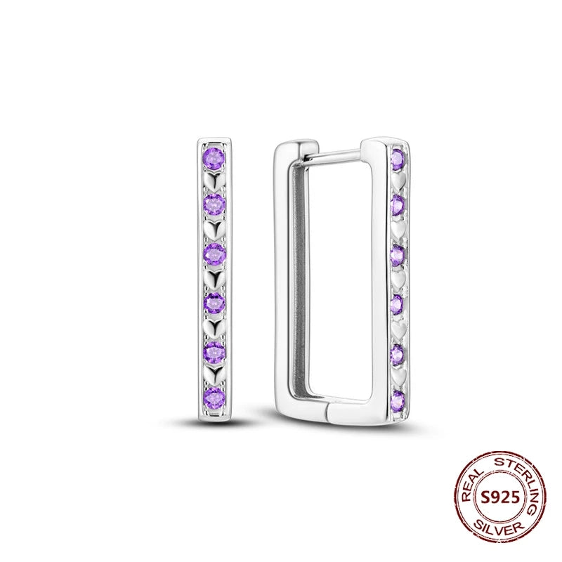 Purple Zircon Hoop Earrings 925 Sterling Silver Original U-shaped Liquid Metal Love Heart Fashion Earrings For Women Jewellery