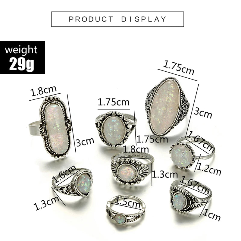 8pca Set Of Opel Ring Set European And American New Simple Ladies Party Style Ring