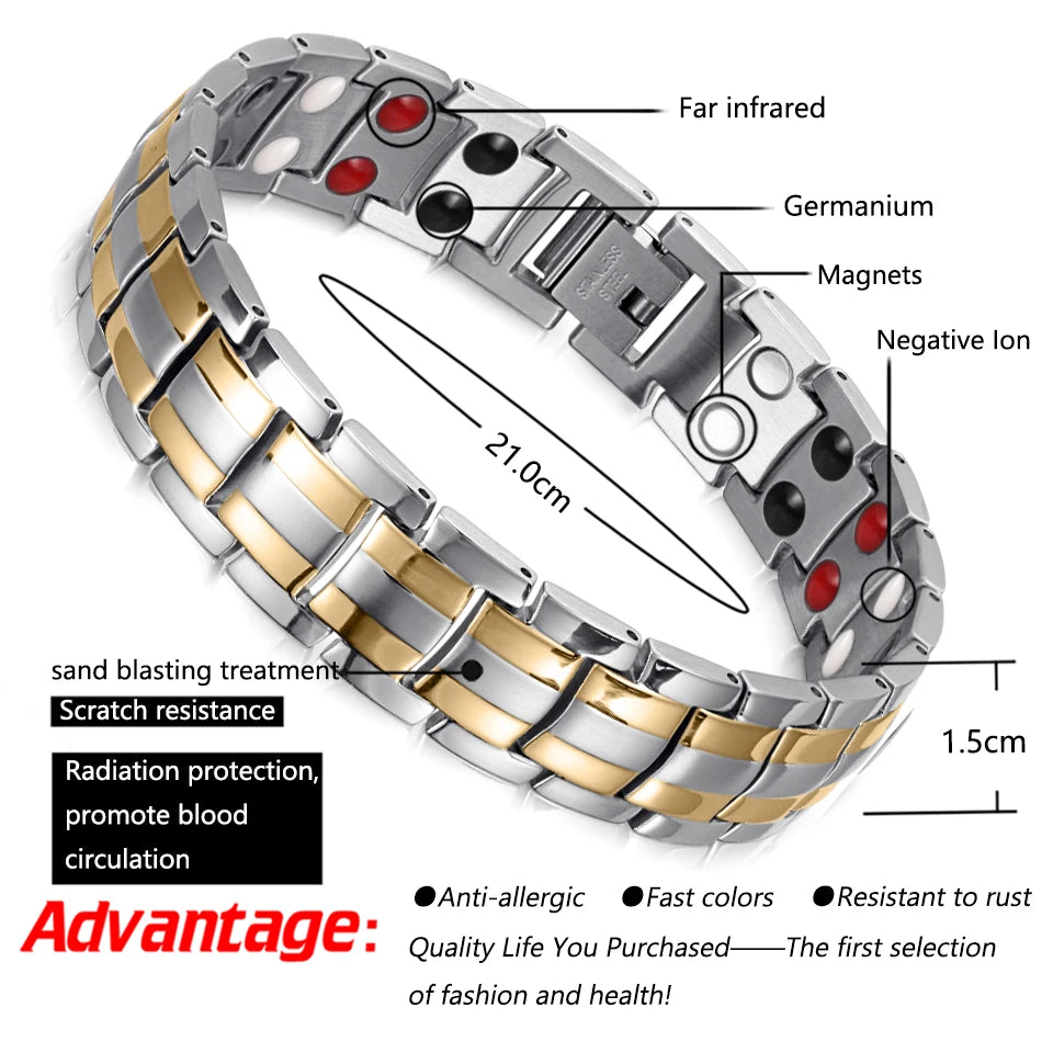 Rainso Health Care Stainless Steel Bracelet With Magnetic Men's Bracelet Viking 4in1 Elements Therapy Sleep Aid Chain Jewellery