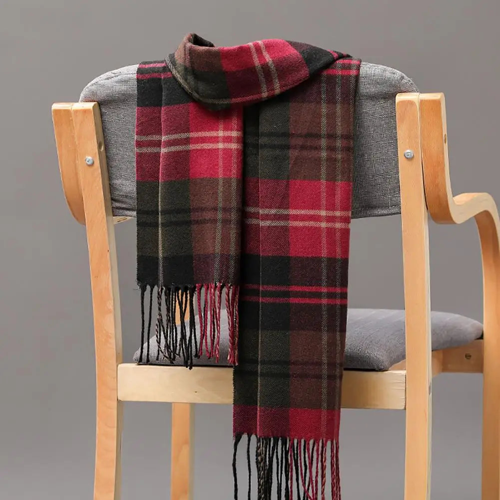 Men Scarf Plaid Fringed Tassels Cashmere Winter Scarf