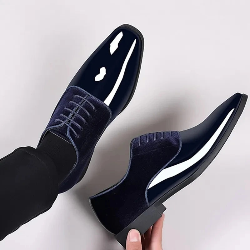 Black PU Patent Leather Shoes for Men Casual Business Shoes Lace Up