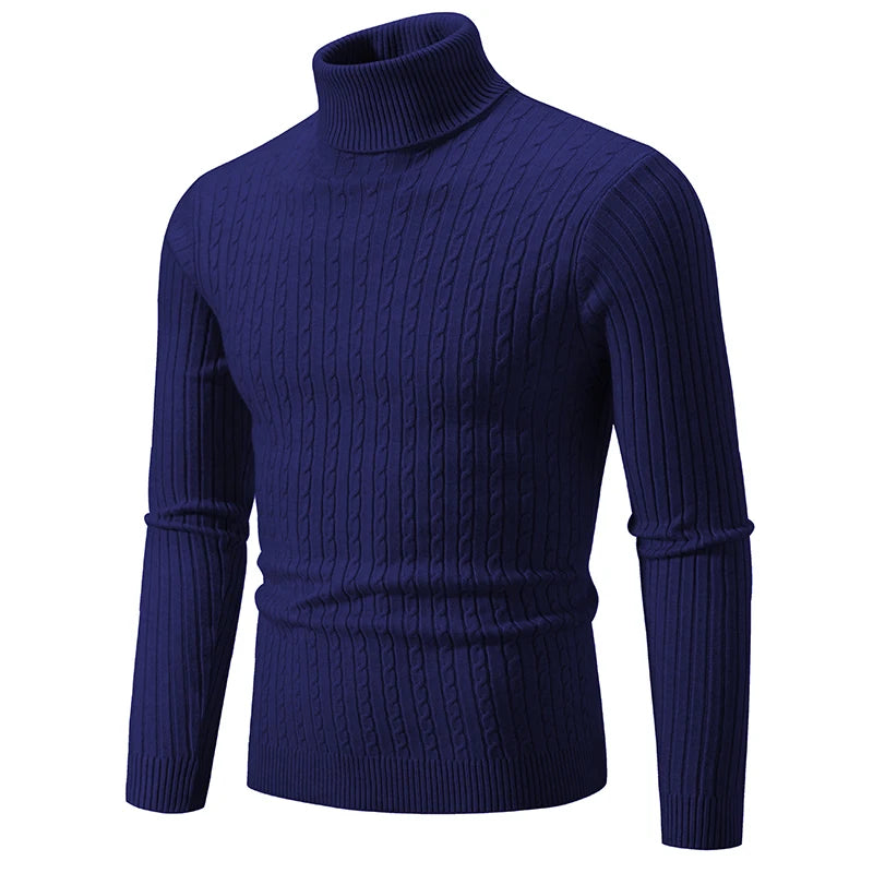 Men's High Neck Sweater Solid Color Pullover Knitted Warm Casual Turtleneck Sweatwear Woolen Mens Winter Outdoor Tops