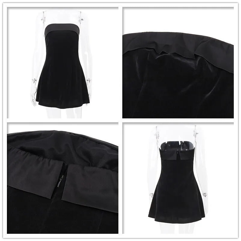 Velvet Strapless Backless Sexy Dress Women Robes Elegant Evening Party Dress Bodycon Summer Mini Dress Vestidos