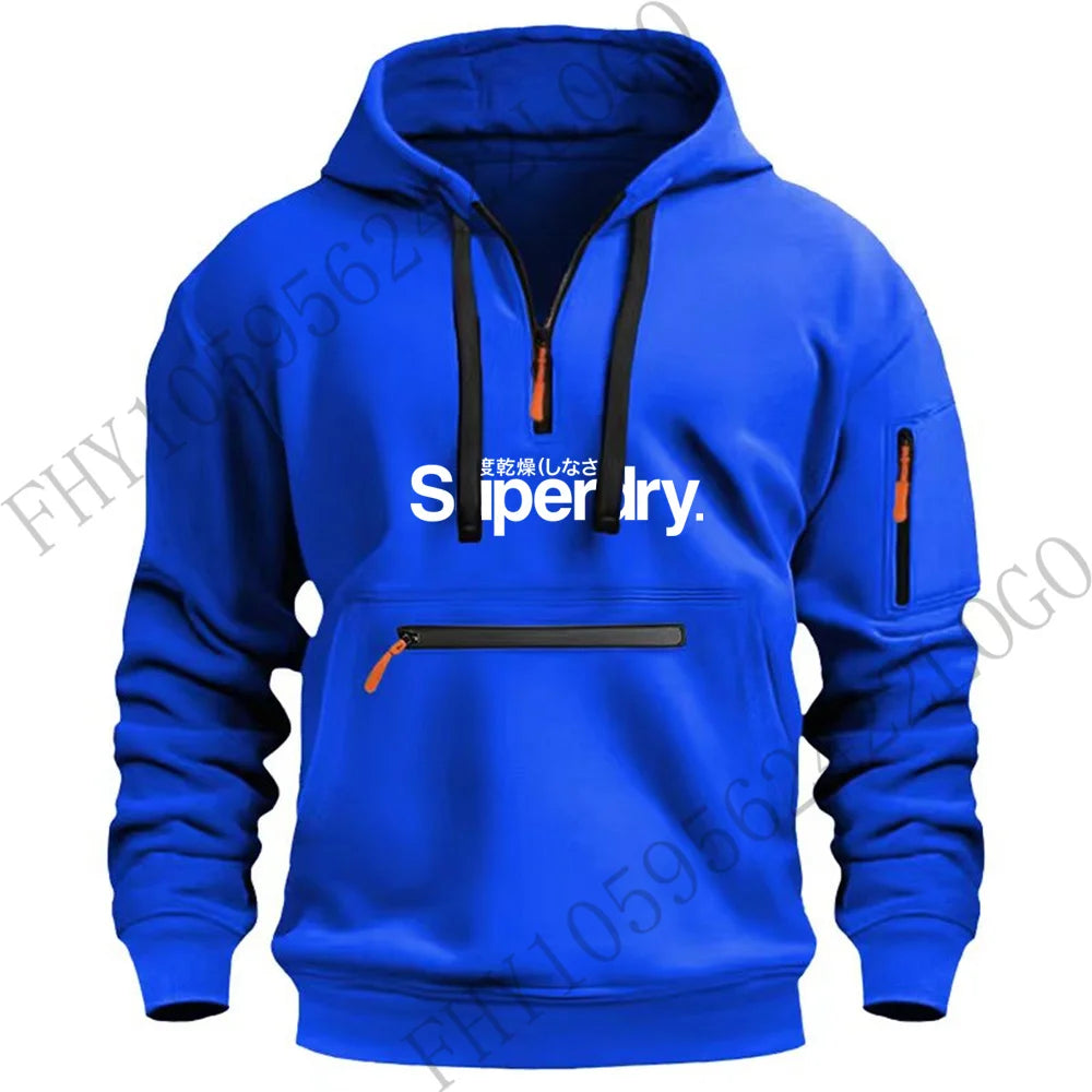 Autumn and winter men's outdoor hooded long-sleeved hoodie hoodie design multi-zipper hoodie casual sports pullover