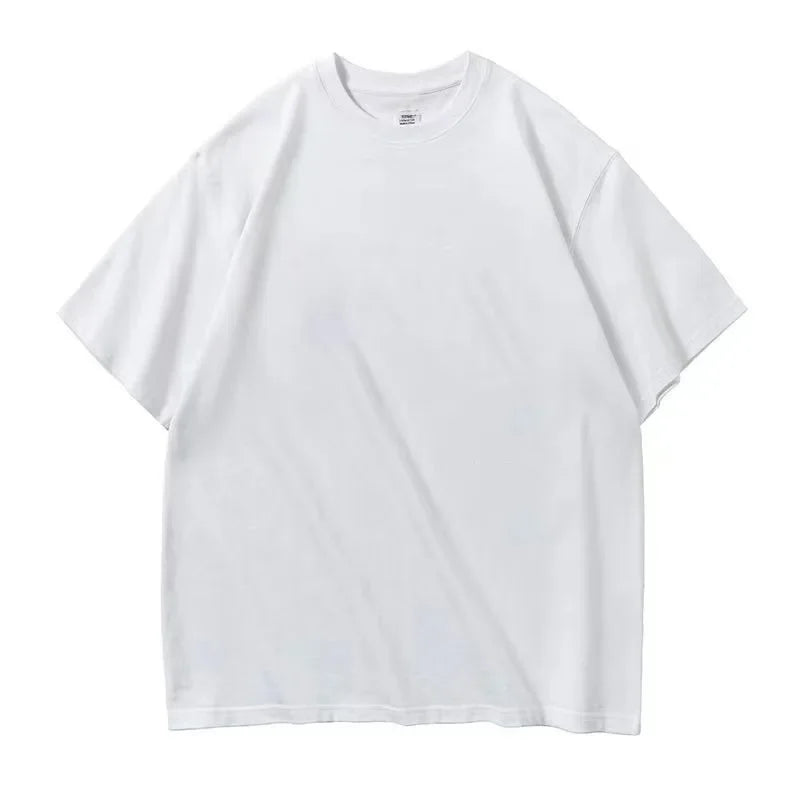 American Style Heavy Cotton Short Sleeve T-shirt Men Round Neck Loose Fit