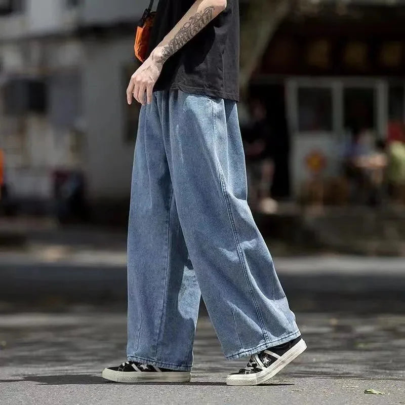 eans Wide Leg Denim Cargo jean pants Loose Straight Baggy Men's Jeans hip hop Streetwear Skateboard Neutral denim Trousers