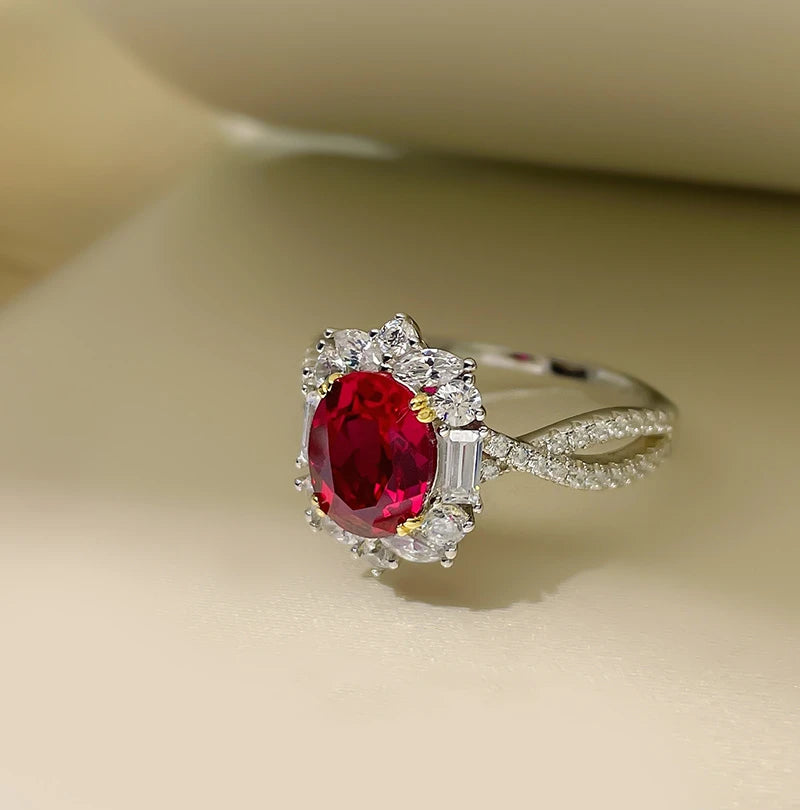 Lab Grown Ruby Ring For Women 925 Sterling Silver 18k Gold Plated Ring Women Party Wedding Jewellery Engagement Lady Gift