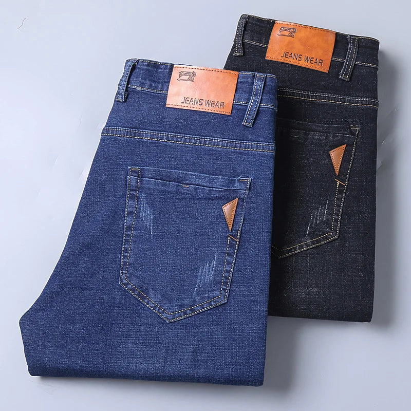 Fashion Straight Jeans Men 2024 New Stretch Slim Fit Pants Comfortable Soft Business Denim Trousers Male Brand Clothing