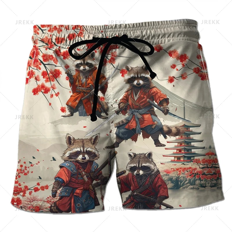 3D Japanese Samurai Warrior Printing Beach Shorts For Men Fashion Cool Streetwear Swimming Trunks Mens Clothing