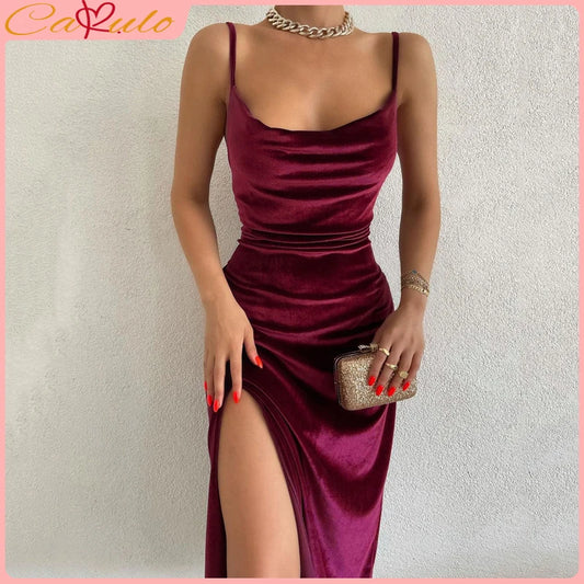 Elegant Party Club Evening Velvet Streetwear Bodycon Midi Dress