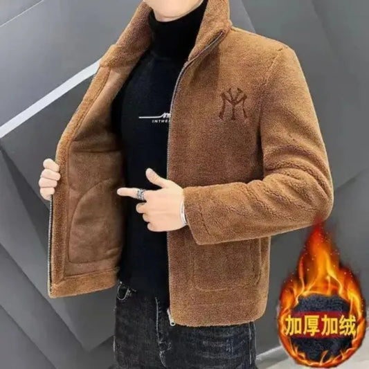 Men's Autumn And Winter Imitation Lamb Wool Jacket Men's Lapel Jacket With Thick Fleece Men's Winter Jacket