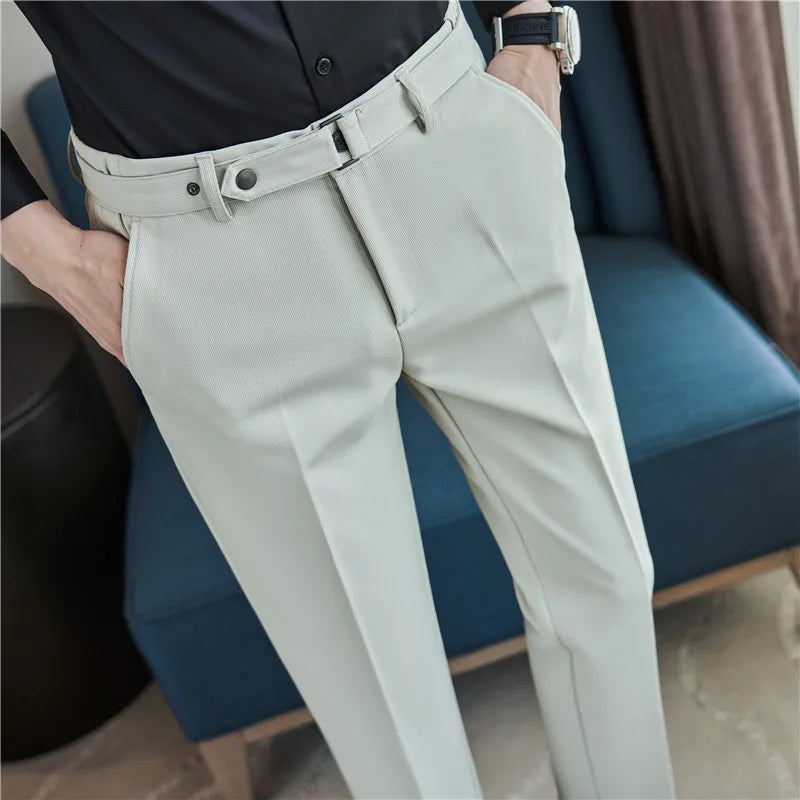 Formal Pants Business Men's British Style Solid Slim Casual Suit Pants Mens High Quality Office Social Ankle Trousers Streetwear