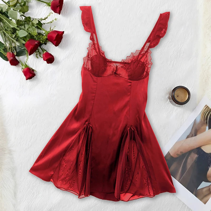 Women's Sexy Night Dress Lace Hot Lingeries Sleepwear Backless Night Gown Women Sleeveless Dress Pajamas Nightwear Homewear