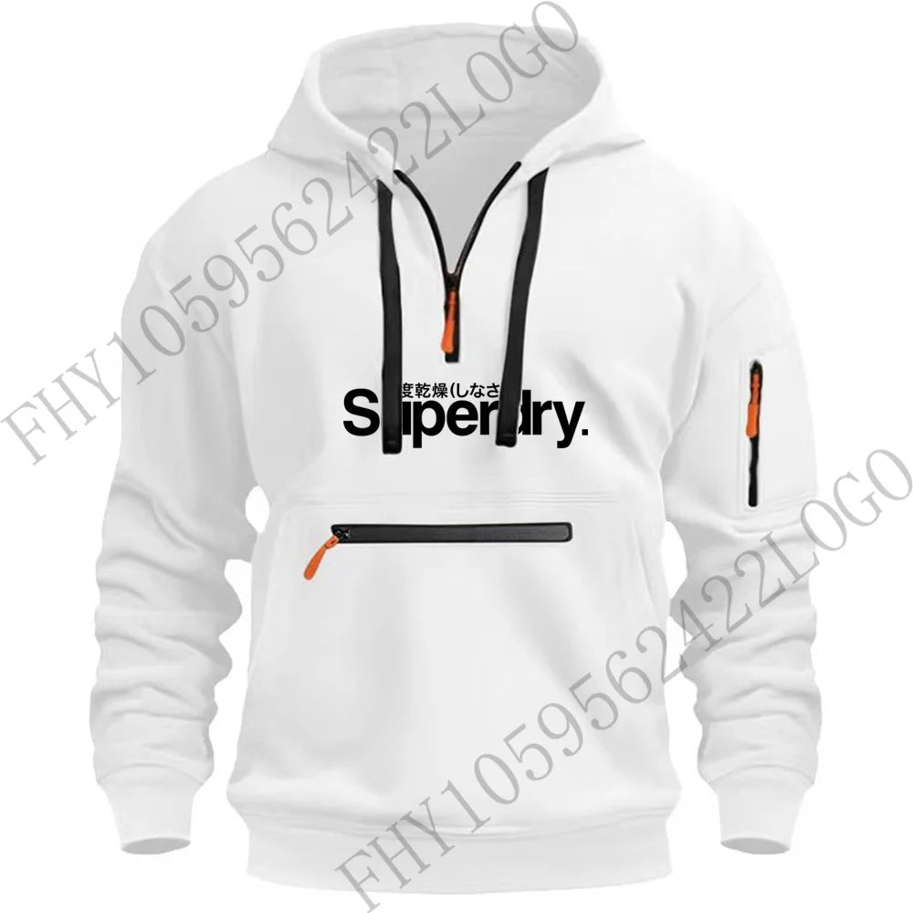 Autumn and winter men's outdoor hooded long-sleeved hoodie hoodie design multi-zipper hoodie casual sports pullover