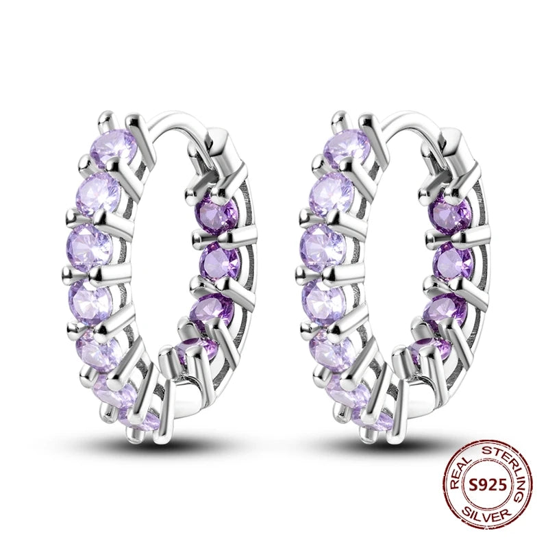 Purple Zircon Hoop Earrings 925 Sterling Silver Original U-shaped Liquid Metal Love Heart Fashion Earrings For Women Jewellery