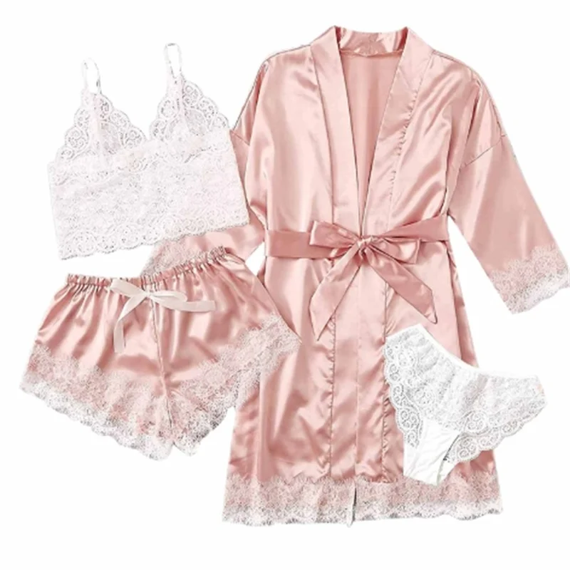 Hot Selling Women's Pajamas Set Lace Four piece Sling Set Casual Comfortable Pajamas