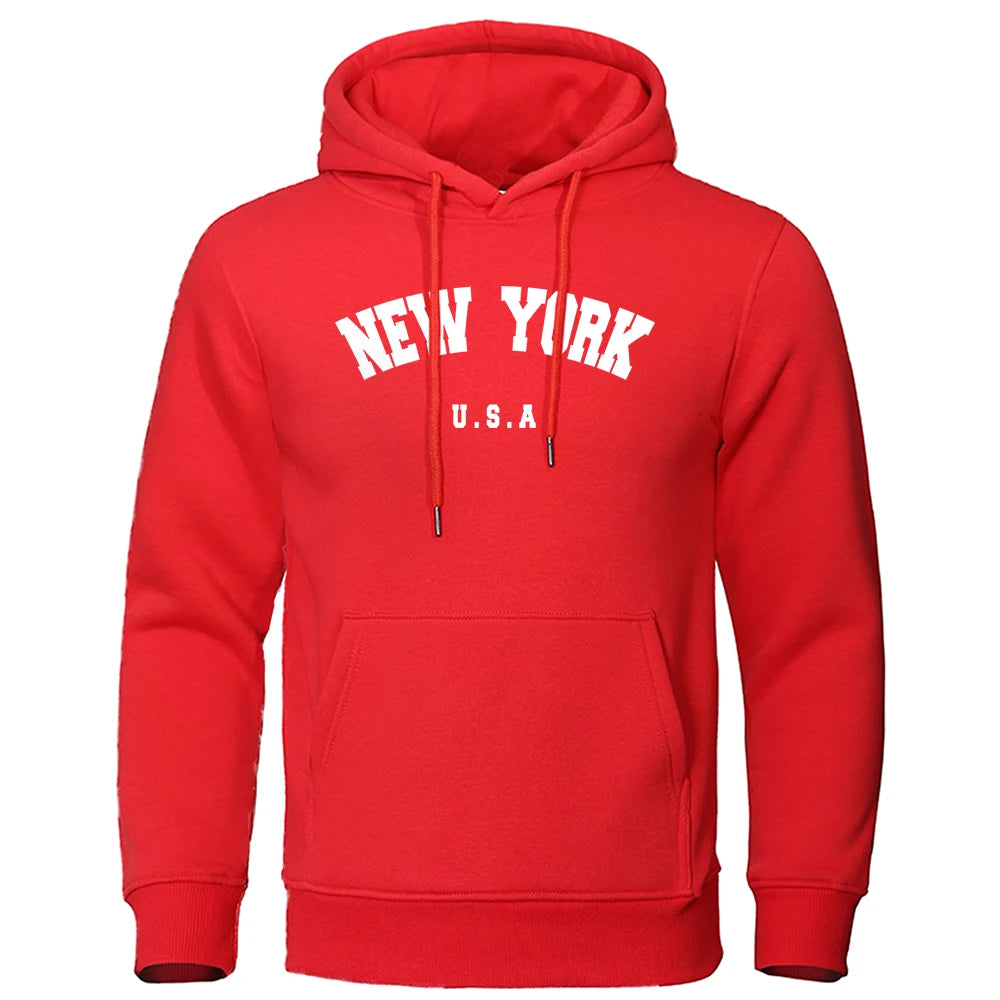 NEW YORK Letter U.S.A City Print Hoody Men Fashion Casual Long Sleeves Hooded Loose Oversize Pullover Hoodie Street Sweatshirt