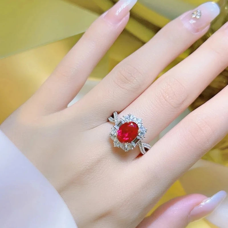 Lab Grown Ruby Ring For Women 925 Sterling Silver 18k Gold Plated Ring Women Party Wedding Jewellery Engagement Lady Gift