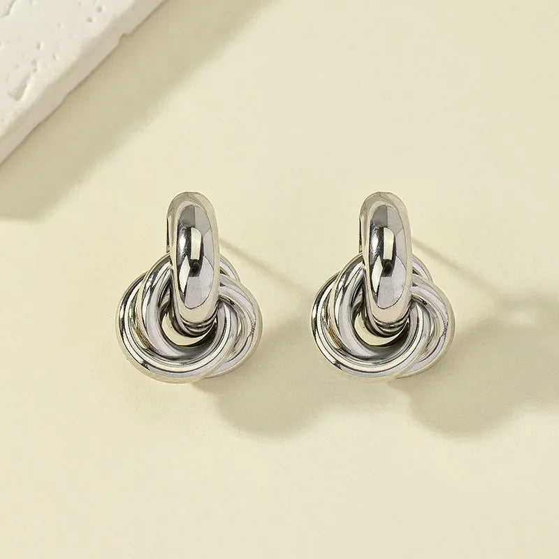 Gold SIlver Color Knot Hoop Earring for Women Fashion Shiny Plating Trendy Twist Stud Earring Stud Cute Daily Wear Jewellery