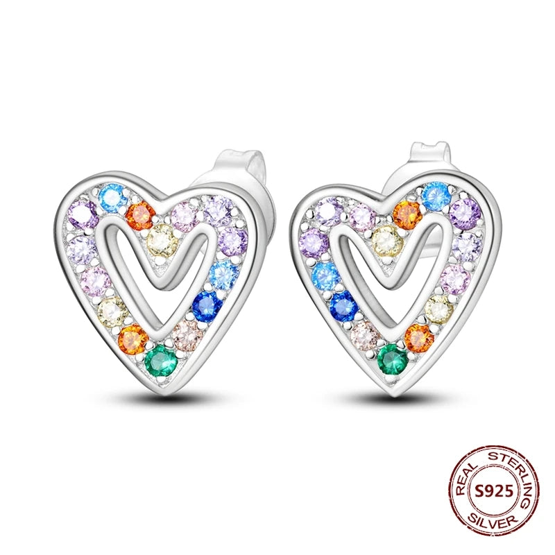 Purple Zircon Hoop Earrings 925 Sterling Silver Original U-shaped Liquid Metal Love Heart Fashion Earrings For Women Jewellery