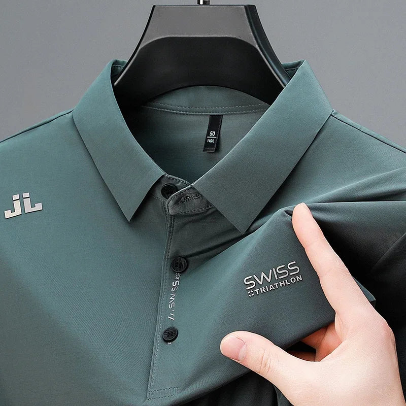 New Men's Casual Short Sleeved Shirt with Badge Solid Color Polo Shirt Fashionable Breathable Comfortable Versatile Top