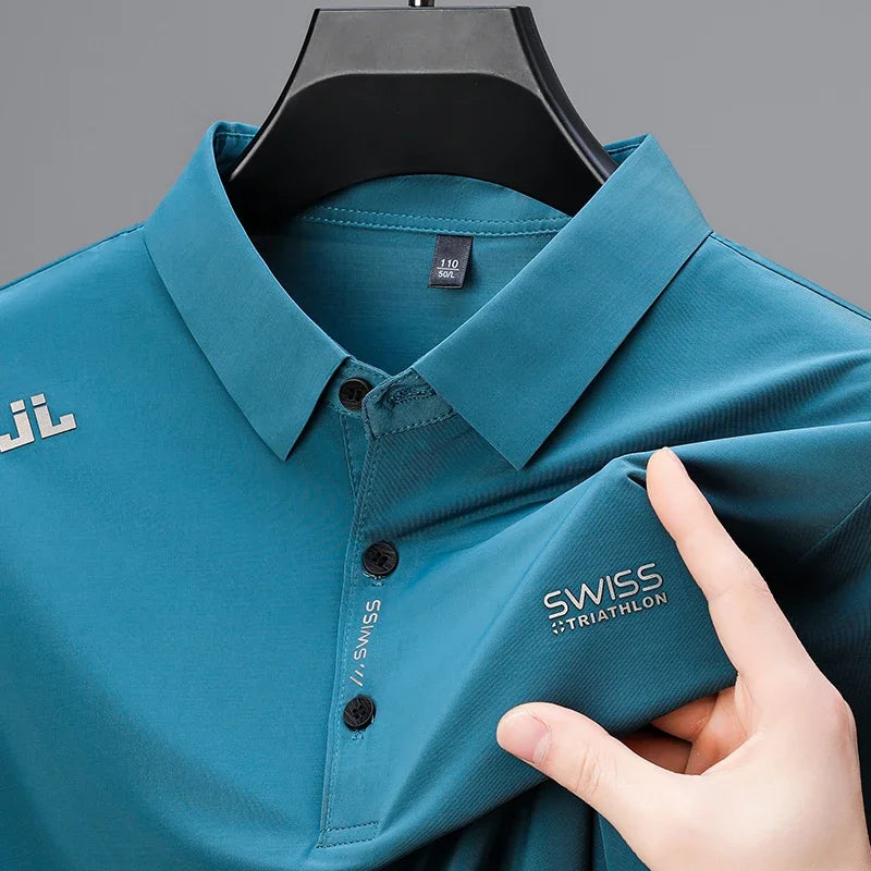 New Men's Casual Short Sleeved Shirt with Badge Solid Color Polo Shirt Fashionable Breathable Comfortable Versatile Top