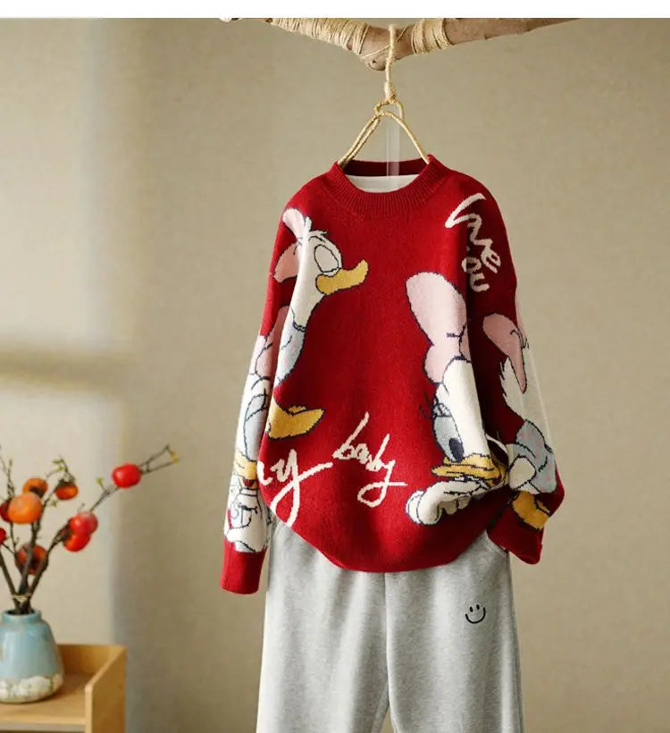 Duck Long Sleeve Autumn Winter Cardigan Jumper Top Turtleneck Pullovers Casual Sweaters Women  Loose Sweater Girl