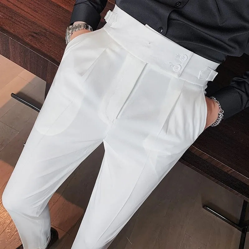 Men's Luxury Button-down Draped Baggy Suit Pants Casual Solid Color Straight Premium Elegant Dress Pants