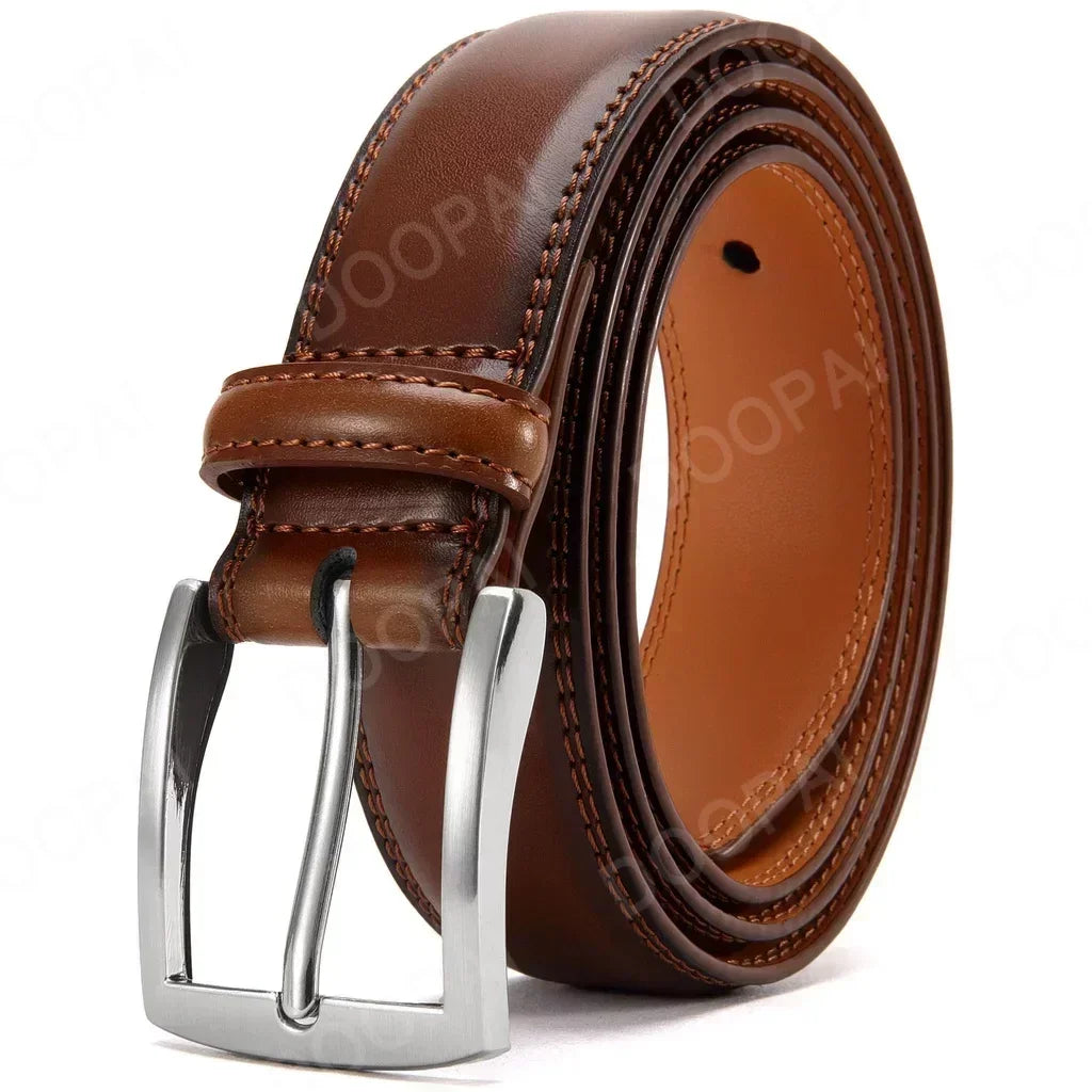 High Quality Genuine Leather LONG Large Pin Buckle Metal Automatic Buckle Male Belts Strap Male