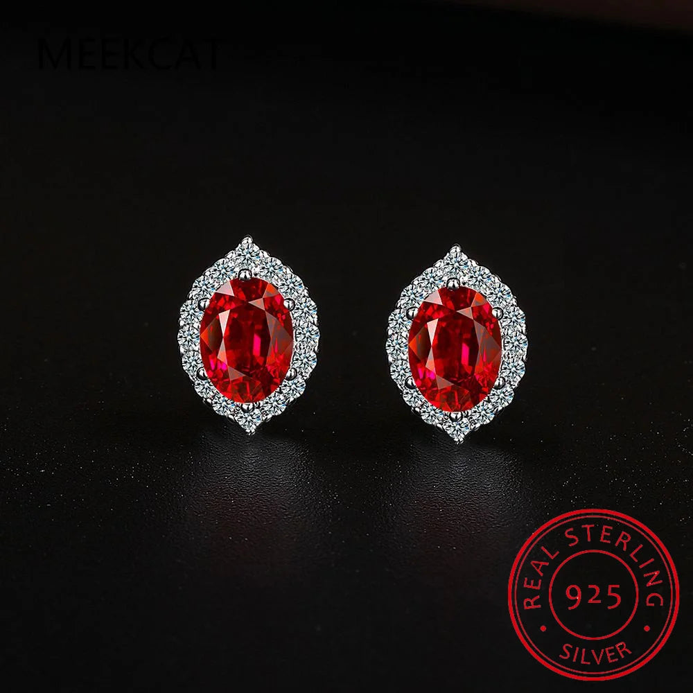 Oval Cut Natural Red Garnet 925 Sterling Silver Jewellery Set Necklace+Earring+Ring for Women Ruby Gemstone Jewellery