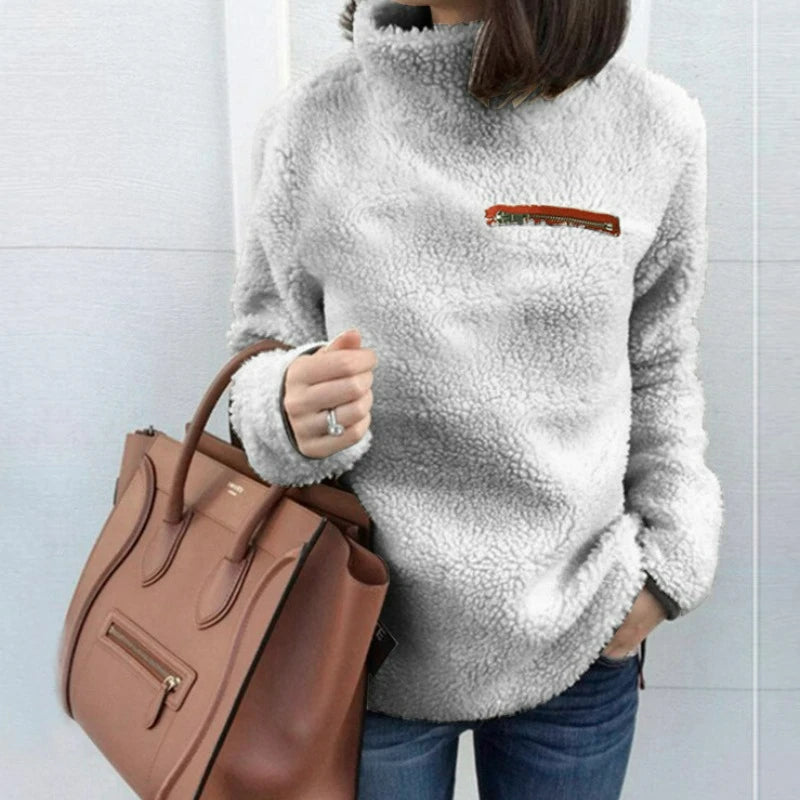 Super Soft and Comfortable Solid Color Turtleneck Pullover Women's Sweater Fashion Zipper Sexy Top Ladies Hipster Clothes