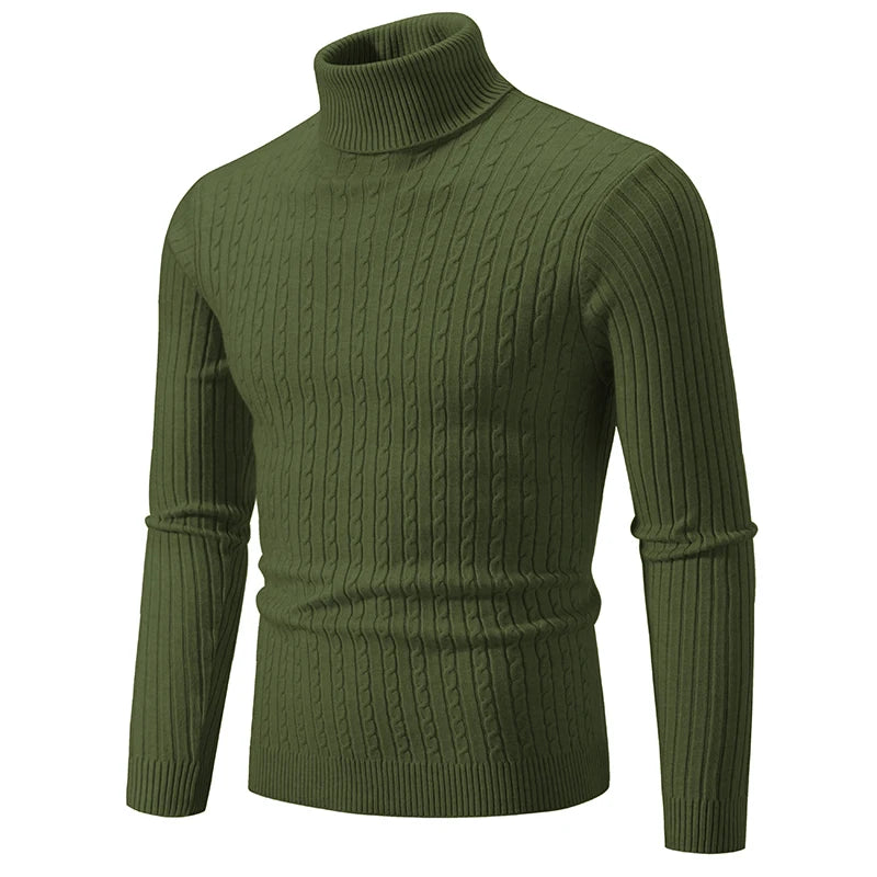 Men's High Neck Sweater Solid Color Pullover Knitted Warm Casual Turtleneck Sweatwear Woolen Mens Winter Outdoor Tops