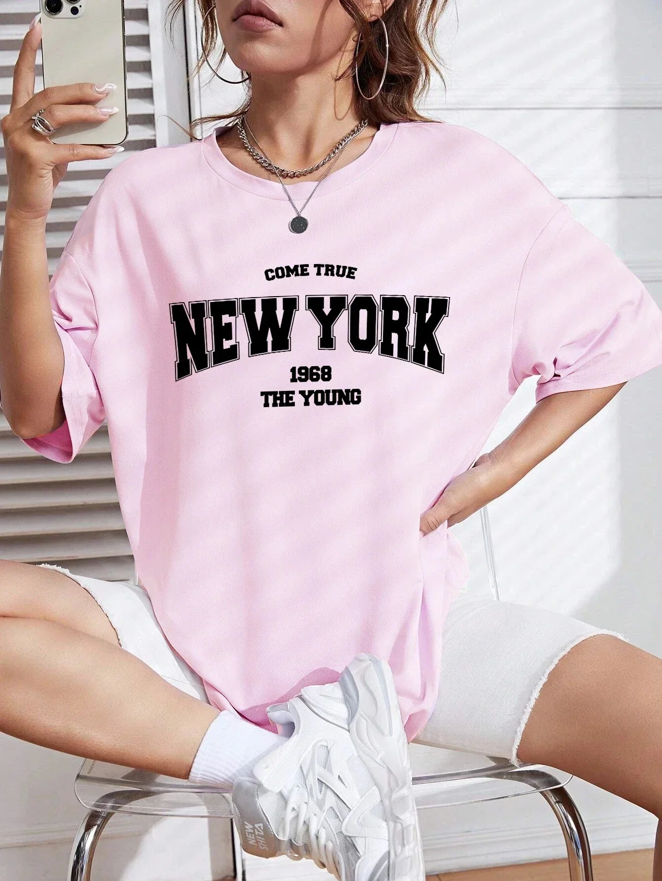 The New York Is Young Woman T-shirt Girl Oversize Daily Top Female Creativity Street t-shirt Individual Casual Clothes