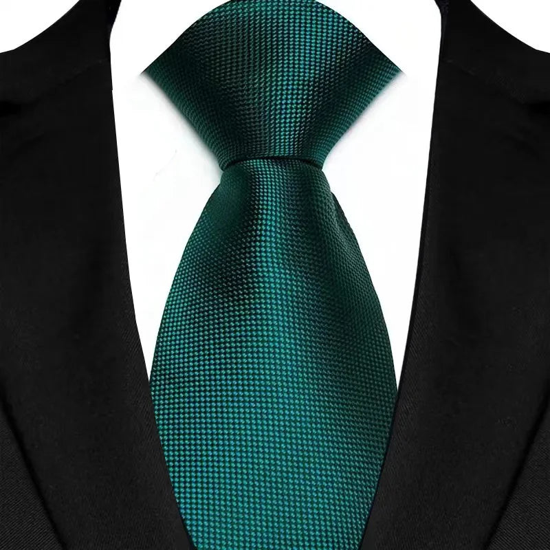 Luxury 8CM Mens Necktie Green Color Stripes Floral Solid Ties For Man Groom Jacquard Woven Neck Tie For Business Wedding Party