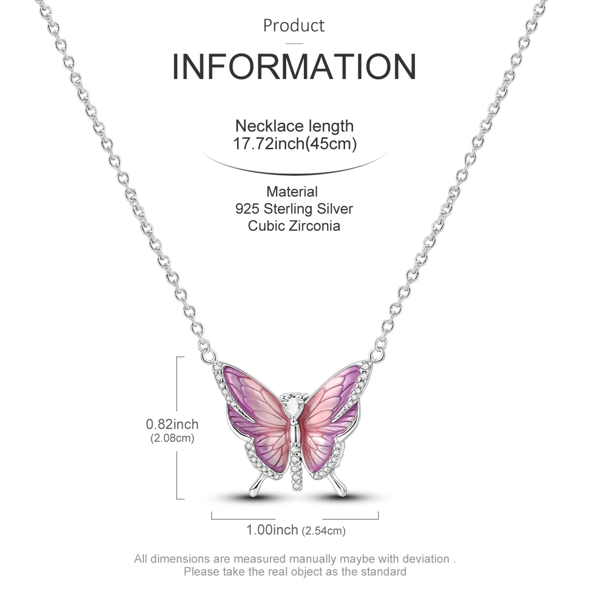 925 Sterling Silver Necklace Zircon Heart Butterfly Simple Necklaces For Women Jewellery Gift Female