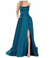 Women's Banquet Slit Long Dress With Small Tail Suspender Solid Color Banquet Evening Dress Long Dress