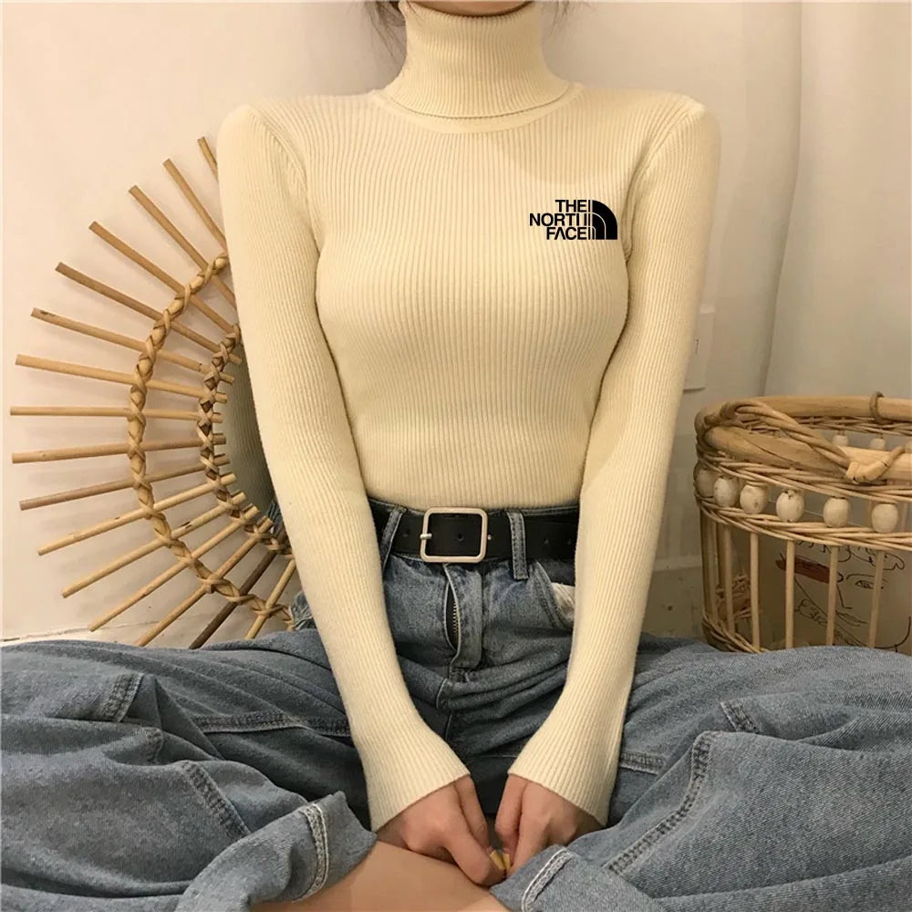 Warm Thick Autumn Winter Women Sweater Pullover Basic Ribbed Sweaters Cotton Tops Knitted Solid Turtleneck