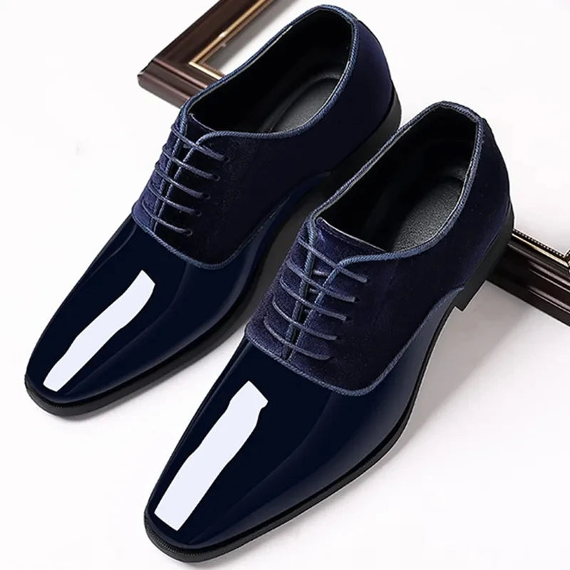 Black PU Patent Leather Shoes for Men Casual Business Shoes Lace Up