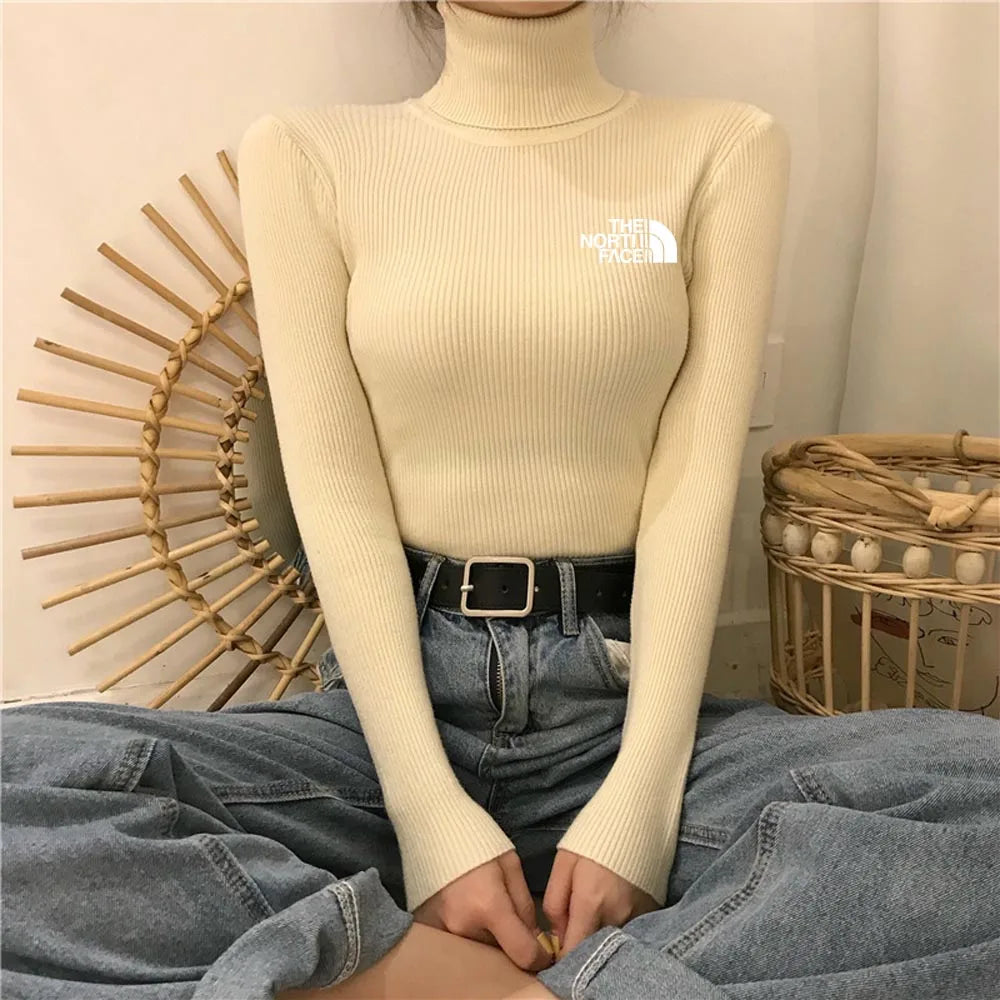 Warm Thick Autumn Winter Women Sweater Pullover Basic Ribbed Sweaters Cotton Tops Knitted Solid Turtleneck