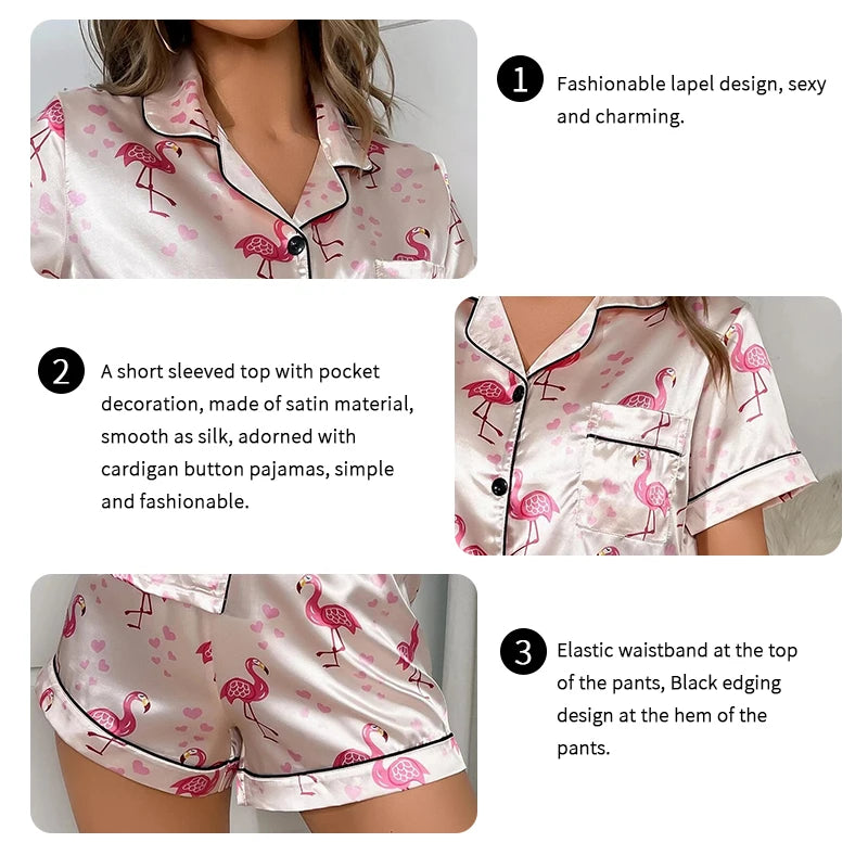 Women's Floral Print Pajama Set Short Sleeve Button Up Top and Elastic Waistband Shorts for Comfortable Sleep and Lounging