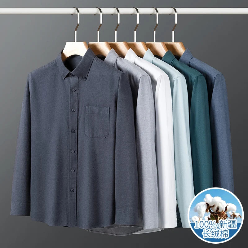 Pure Cotton Flannel Soft Regular-fit Long Sleeve Brushed Shirt Single Pocket Comfortable Casual Solid Color Shirts