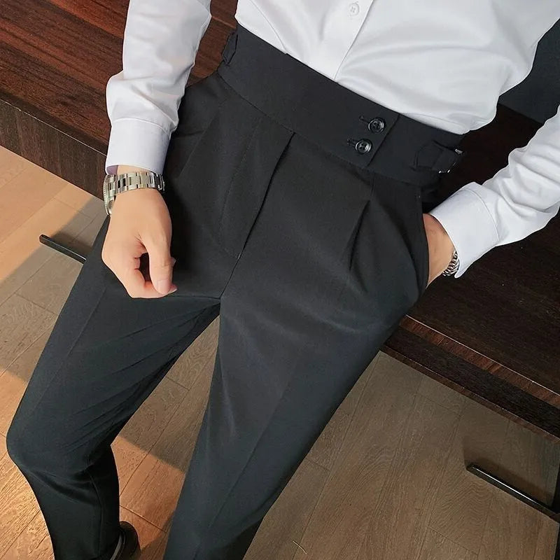 Men's Luxury Button-down Draped Baggy Suit Pants Casual Solid Color Straight Premium Elegant Dress Pants