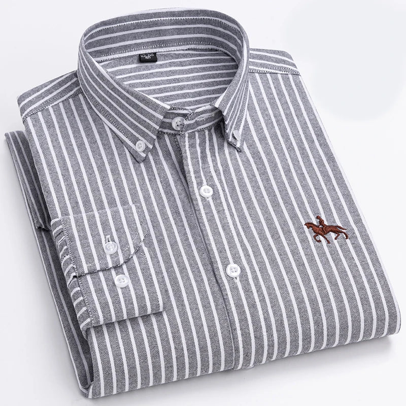 Cotton Oxford Shirt For Mens Long Sleeve Casual Business Regular-Fit Formal Dress Shirts Social Blouse Male Clothes