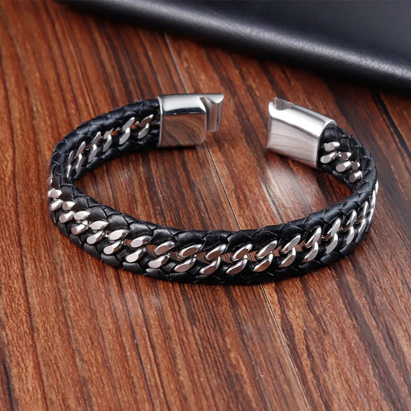 Leather Bracelet Infinity Shape Special Popular Pattern Men's Bracelet for Men Stainless Steel Jewellery Accessories Gift