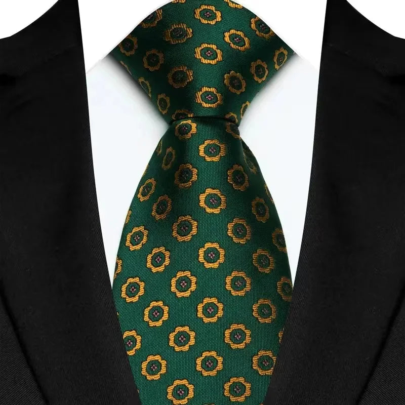 Luxury 8CM Mens Necktie Green Color Stripes Floral Solid Ties For Man Groom Jacquard Woven Neck Tie For Business Wedding Party