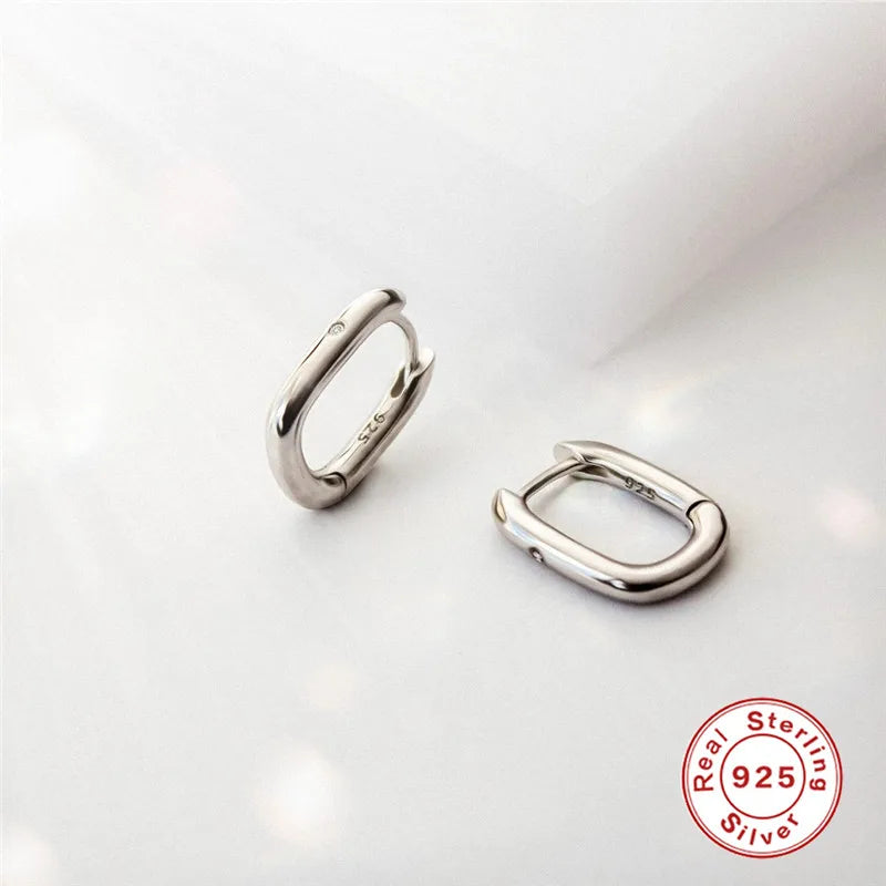 Square Buckle Hoop Earrings 925 Sterling Silver Classic French Single Zircon Earring for Women Party Wedding Fine Jewellery