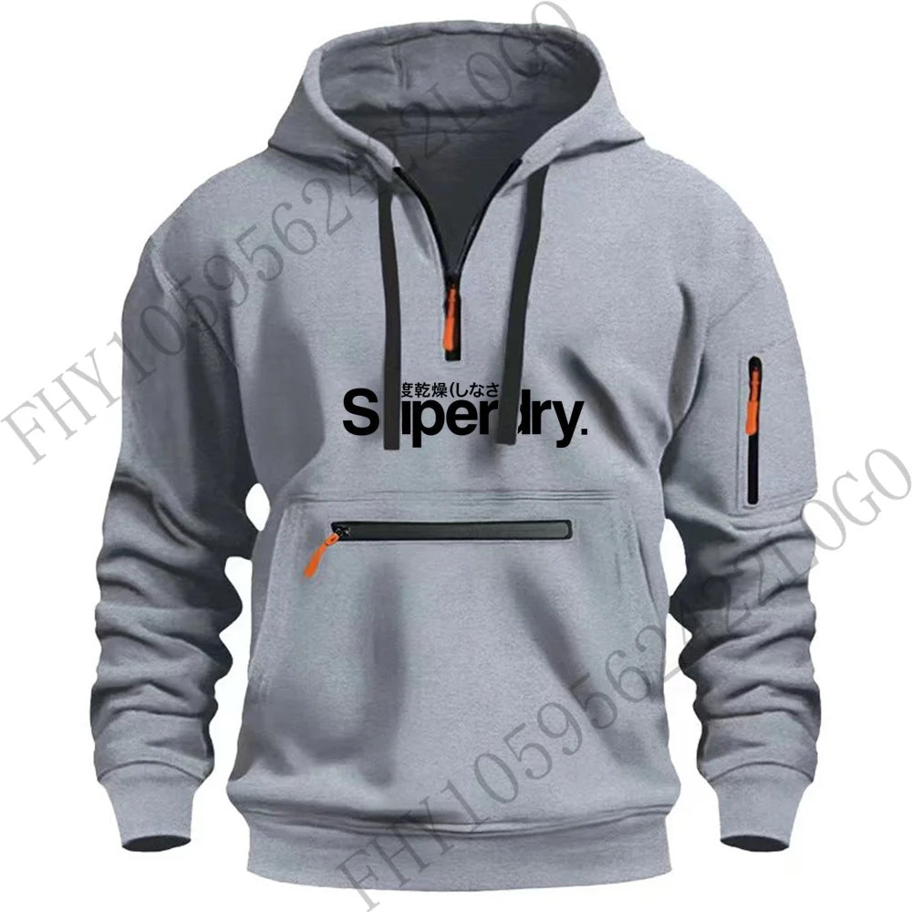 Autumn and winter men's outdoor hooded long-sleeved hoodie hoodie design multi-zipper hoodie casual sports pullover