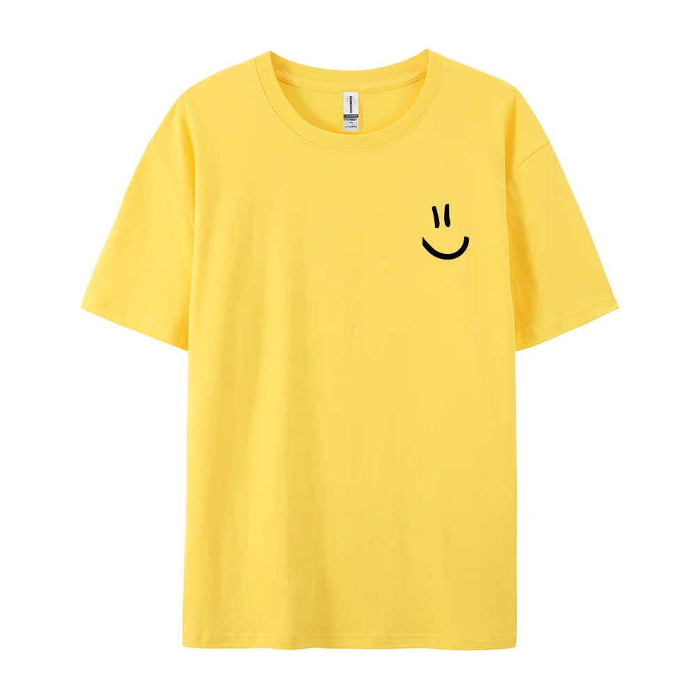 Minimalist Smile Face Style Graphic Print Tops Men Hip Hop Tee Clothes T Shirt Summer Breathable T-Shirt Street Cotton Tshirt